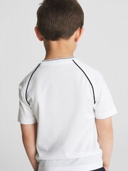 Reiss White Stratford Junior Piped Knitted Trim Crew Neck Tee - Image 5 of 6