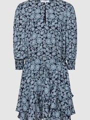 Reiss Blue Leanna Floral Print Flippy Dress - Image 2 of 7
