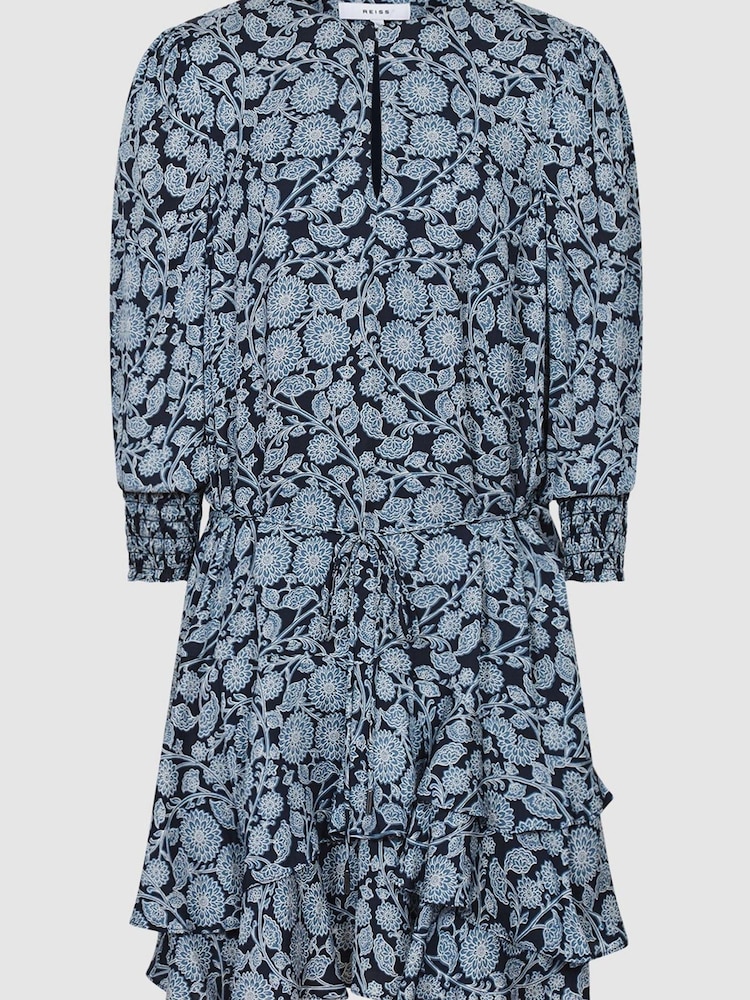 Reiss Blue Leanna Floral Print Flippy Dress - Image 2 of 7