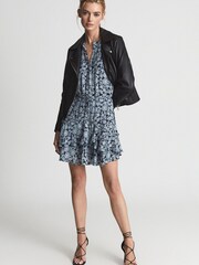 Reiss Blue Leanna Floral Print Flippy Dress - Image 3 of 7