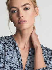 Reiss Blue Leanna Floral Print Flippy Dress - Image 4 of 7