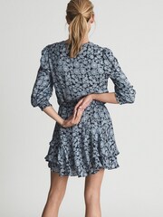 Reiss Blue Leanna Floral Print Flippy Dress - Image 5 of 7