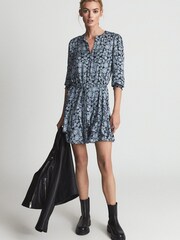 Reiss Blue Leanna Floral Print Flippy Dress - Image 6 of 7