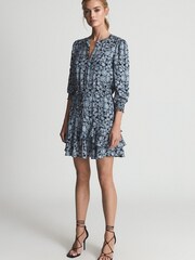 Reiss Blue Leanna Floral Print Flippy Dress - Image 7 of 7