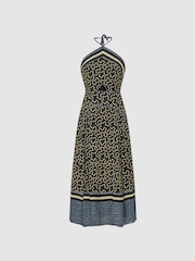 Reiss Navy/Yellow Alexandria Petite Printed Cut-Out Midi Dress - Image 2 of 7