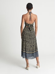 Reiss Navy/Yellow Alexandria Petite Printed Cut-Out Midi Dress - Image 5 of 7