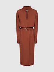 Reiss Rust Emilie Regular Belted Midi Dress - Image 2 of 6