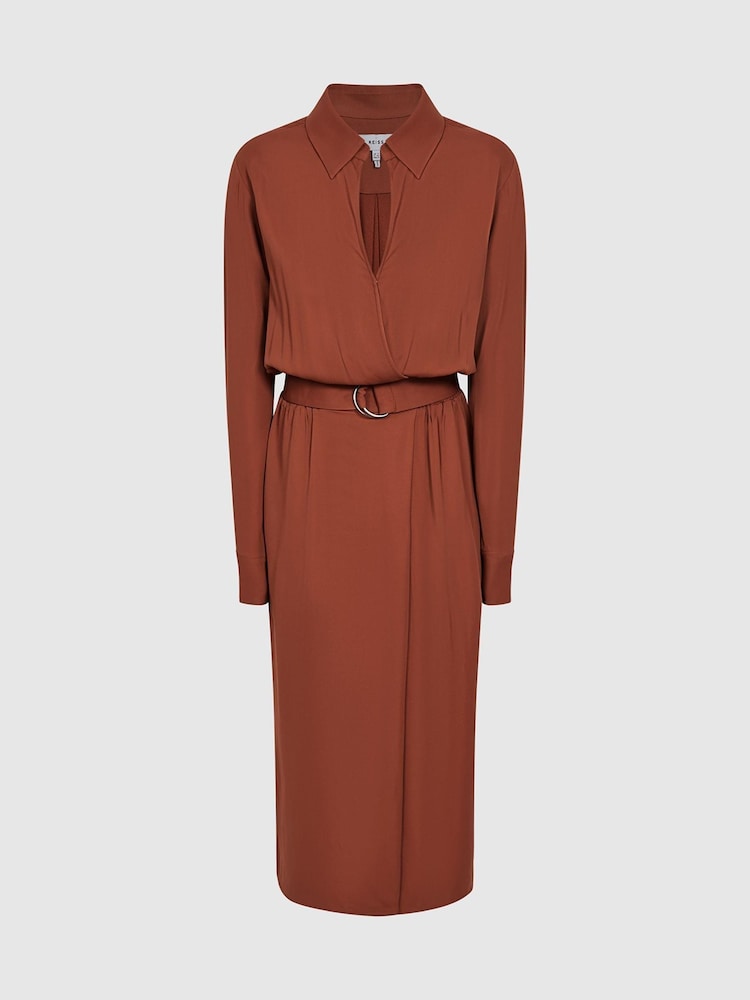 Reiss Rust Emilie Regular Belted Midi Dress - Image 2 of 6