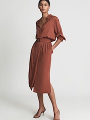 Reiss Rust Emilie Regular Belted Midi Dress - Image 3 of 6