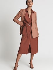 Reiss Rust Emilie Regular Belted Midi Dress - Image 6 of 6