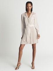 Reiss Nude Alyana Pleated Flippy Dress - Image 1 of 7