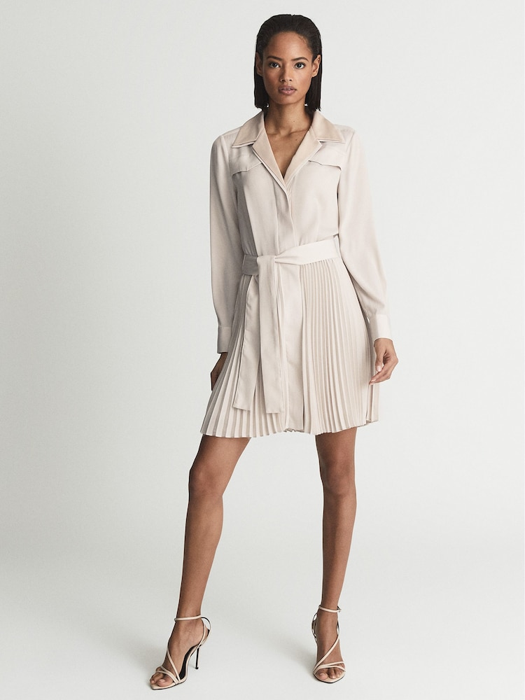 Reiss Nude Alyana Pleated Flippy Dress - Image 1 of 7