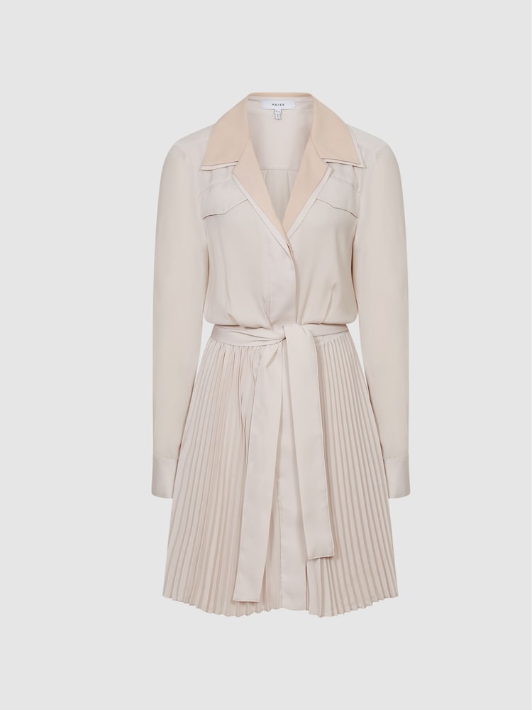 Reiss Nude Alyana Pleated Flippy Dress - Image 2 of 7