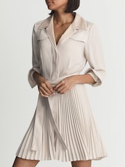 Reiss Nude Alyana Pleated Flippy Dress - Image 7 of 7