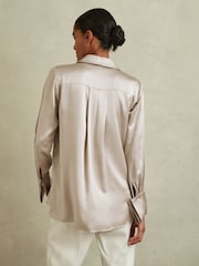 Reiss Champagne Hailey Silk Double-Cuff Button-Through Shirt - Image 4 of 7