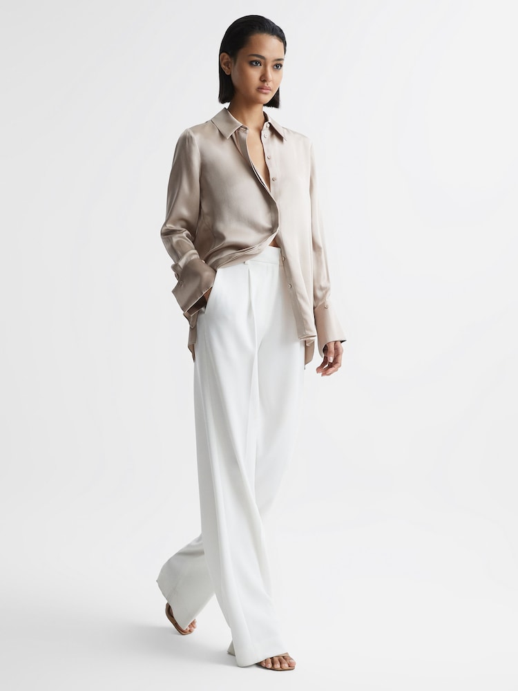 Reiss Champagne Hailey Silk Double-Cuff Button-Through Shirt - Image 7 of 7 Reiss Champagne Hailey Silk Double-Cuff Button-Through Shirt - Image 7 of 7