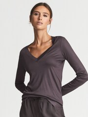 Reiss Grape Selena Jersey V-neck Top - Image 1 of 6