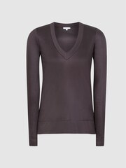 Reiss Grape Selena Jersey V-neck Top - Image 2 of 6