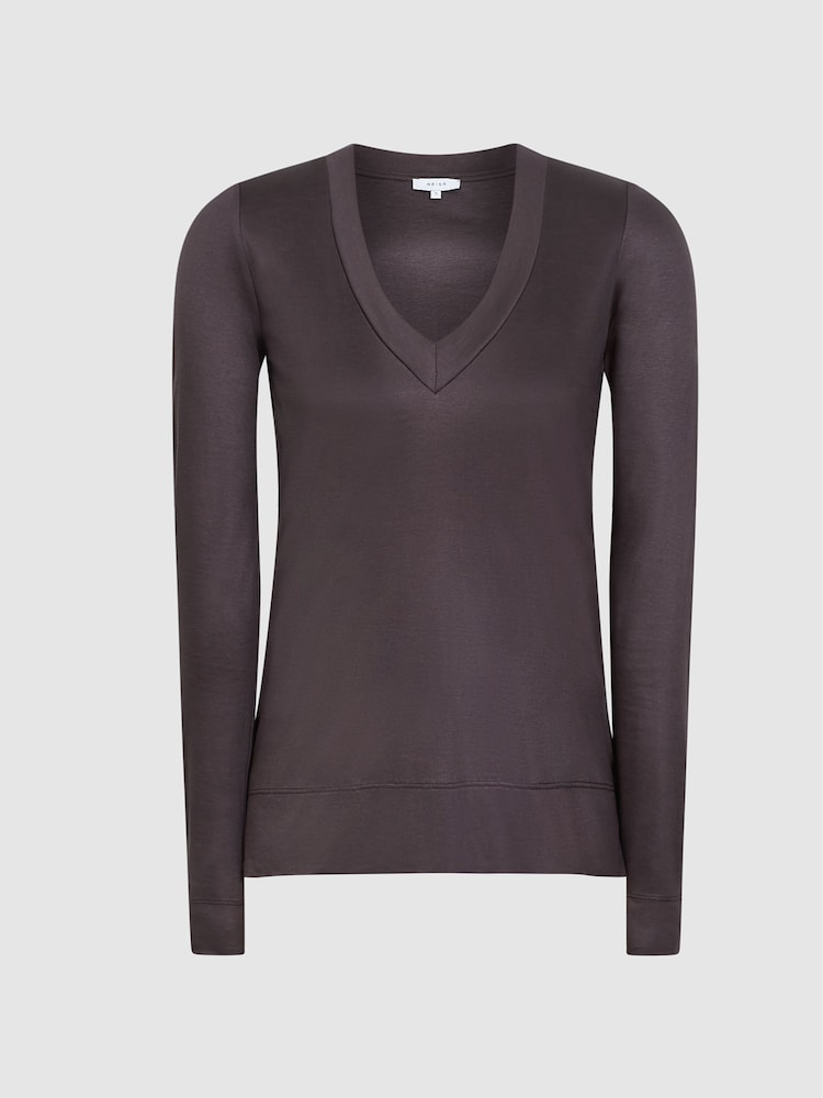 Reiss Grape Selena Jersey V-neck Top - Image 2 of 6