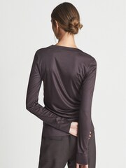 Reiss Grape Selena Jersey V-neck Top - Image 5 of 6