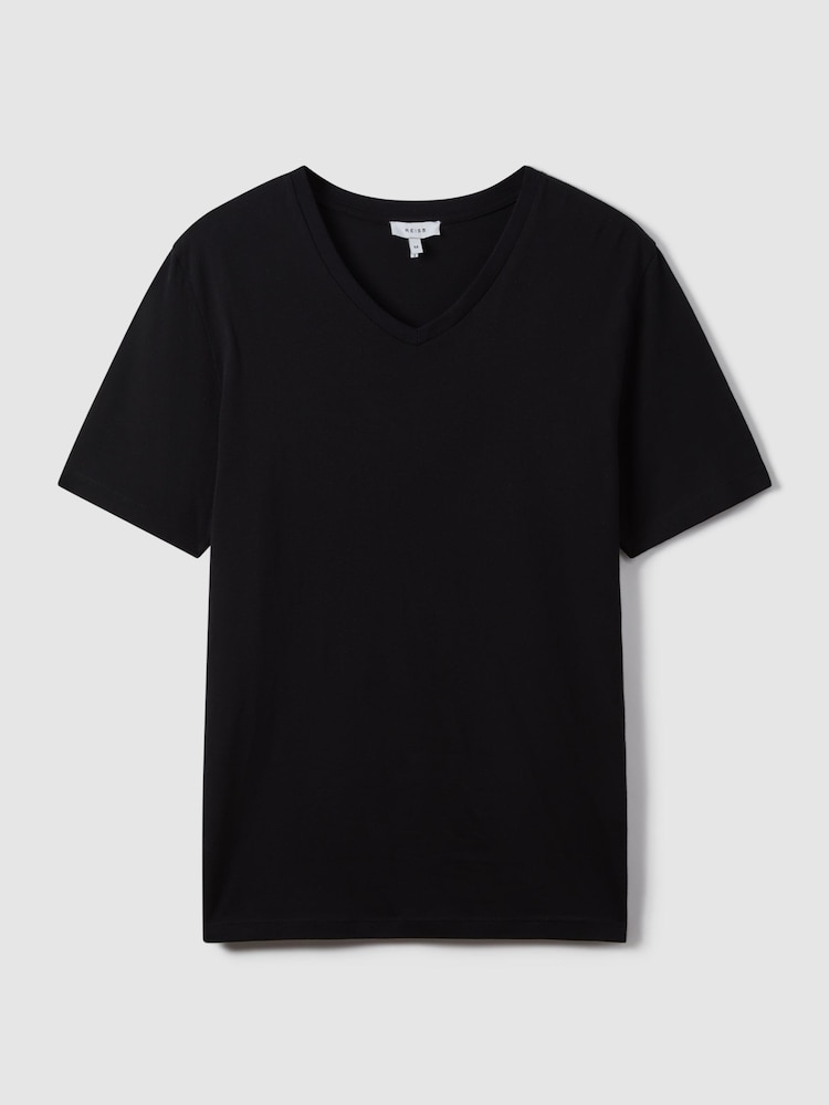 Reiss Black Dayton Cotton V-Neck T-Shirt - Image 2 of 8