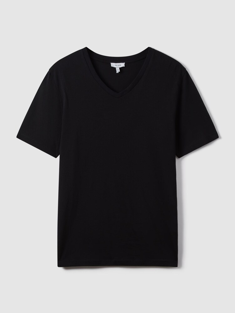 Reiss Black Dayton Cotton V-Neck T-Shirt - Image 2 of 8 Reiss Black Dayton Cotton V-Neck T-Shirt - Image 2 of 8