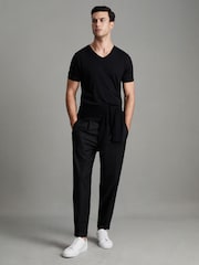 Reiss Black Dayton Cotton V-Neck T-Shirt - Image 7 of 8
