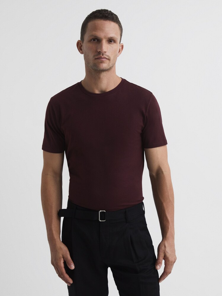 Reiss Bordeaux Bless Crew Neck T-shirt - Image 1 of 7 Reiss Bordeaux Bless Crew Neck T-shirt - Image 1 of 7
