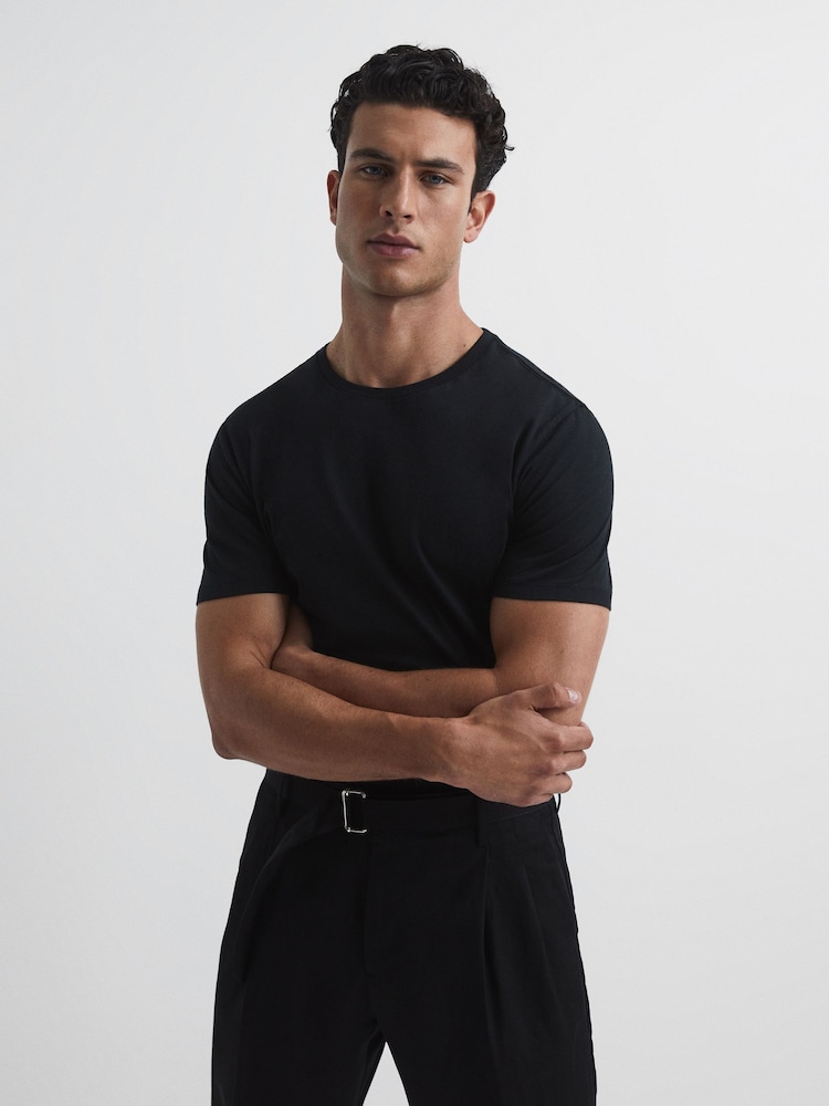 Reiss Black Bless Crew Neck T-shirt - Image 1 of 8 Reiss Black Bless Crew Neck T-shirt - Image 1 of 8