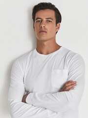 Reiss White Bruno Long Sleeved Crew Neck T-shirt - Image 1 of 7