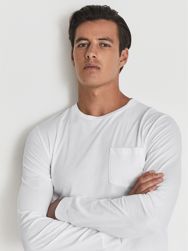 Reiss White Bruno Long Sleeved Crew Neck T-shirt - Image 1 of 7