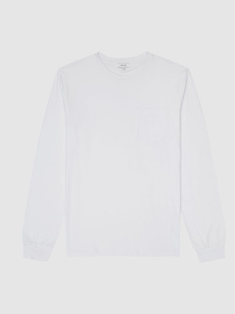 Reiss White Bruno Long Sleeved Crew Neck T-shirt - Image 2 of 7