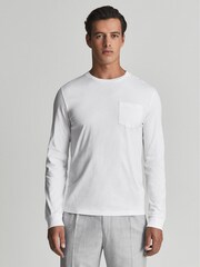Reiss White Bruno Long Sleeved Crew Neck T-shirt - Image 7 of 7