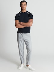 Reiss Navy Stratford Mercerised Crew Neck T-shirt With Piping - Image 1 of 6