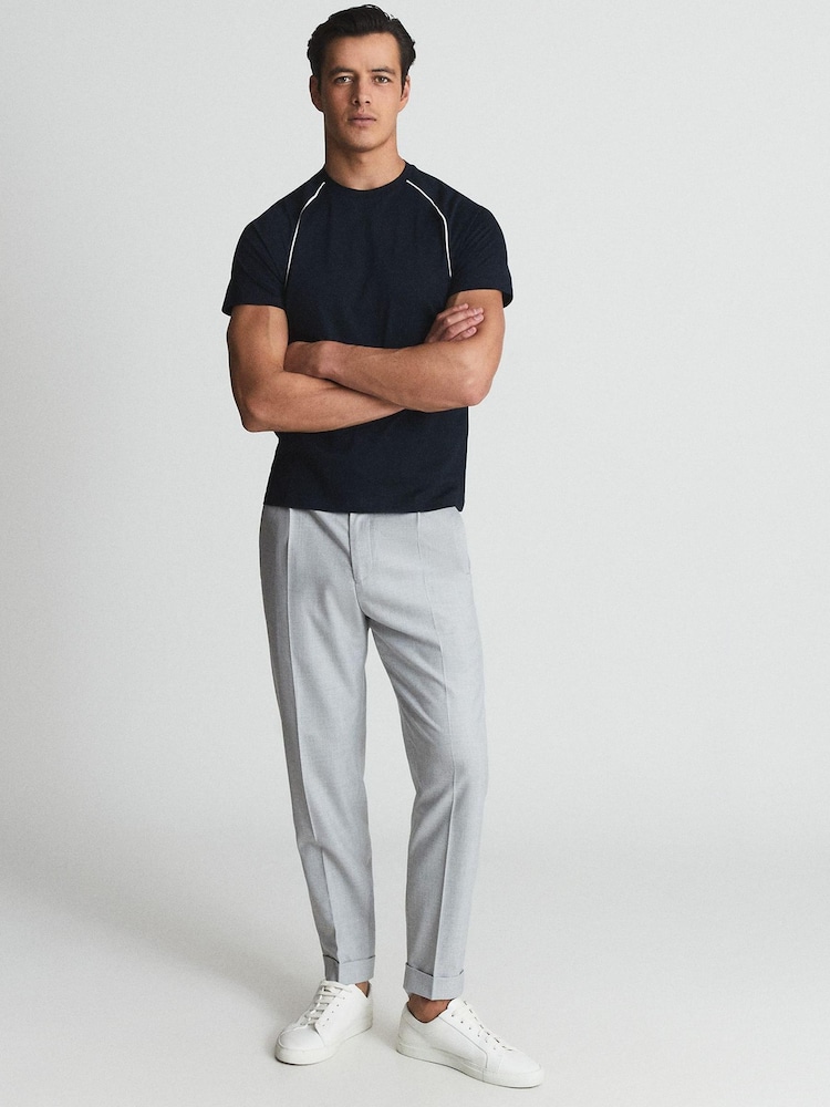 Reiss Navy Stratford Mercerised Crew Neck T-shirt With Piping - Image 1 of 6