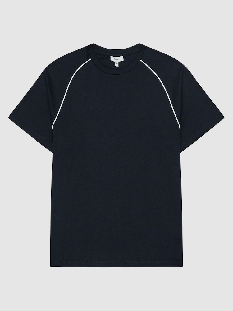 Reiss Navy Stratford Mercerised Crew Neck T-shirt With Piping - Image 2 of 6