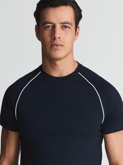 Reiss Navy Stratford Mercerised Crew Neck T-shirt With Piping - Image 3 of 6