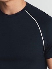 Reiss Navy Stratford Mercerised Crew Neck T-shirt With Piping - Image 4 of 6
