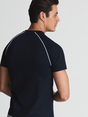 Reiss Navy Stratford Mercerised Crew Neck T-shirt With Piping - Image 5 of 6
