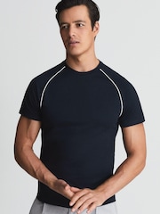 Reiss Navy Stratford Mercerised Crew Neck T-shirt With Piping - Image 6 of 6