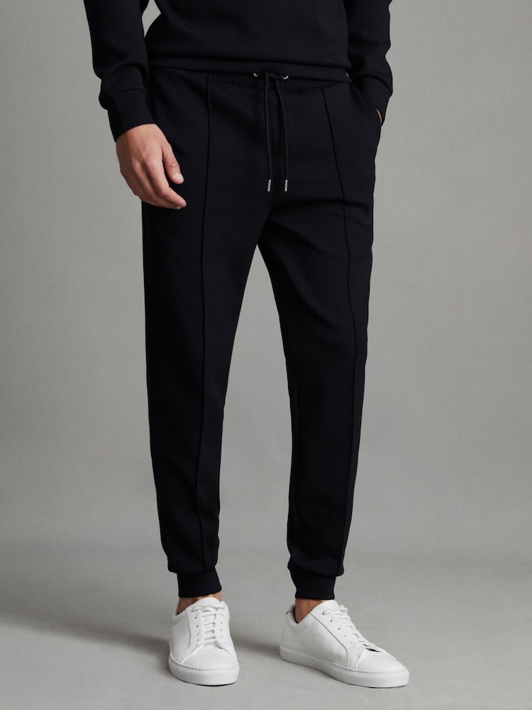 Reiss Navy Premier Interlock Jersey Drawstring Joggers - Image 1 of 7