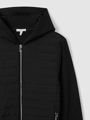 Reiss Black Taylor Hybrid Quilt and Knit Zip-Through Hooded Jacket - Image 5 of 7