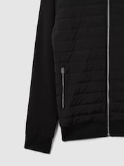 Reiss Black Taylor Hybrid Quilt and Knit Zip-Through Hooded Jacket - Image 6 of 7