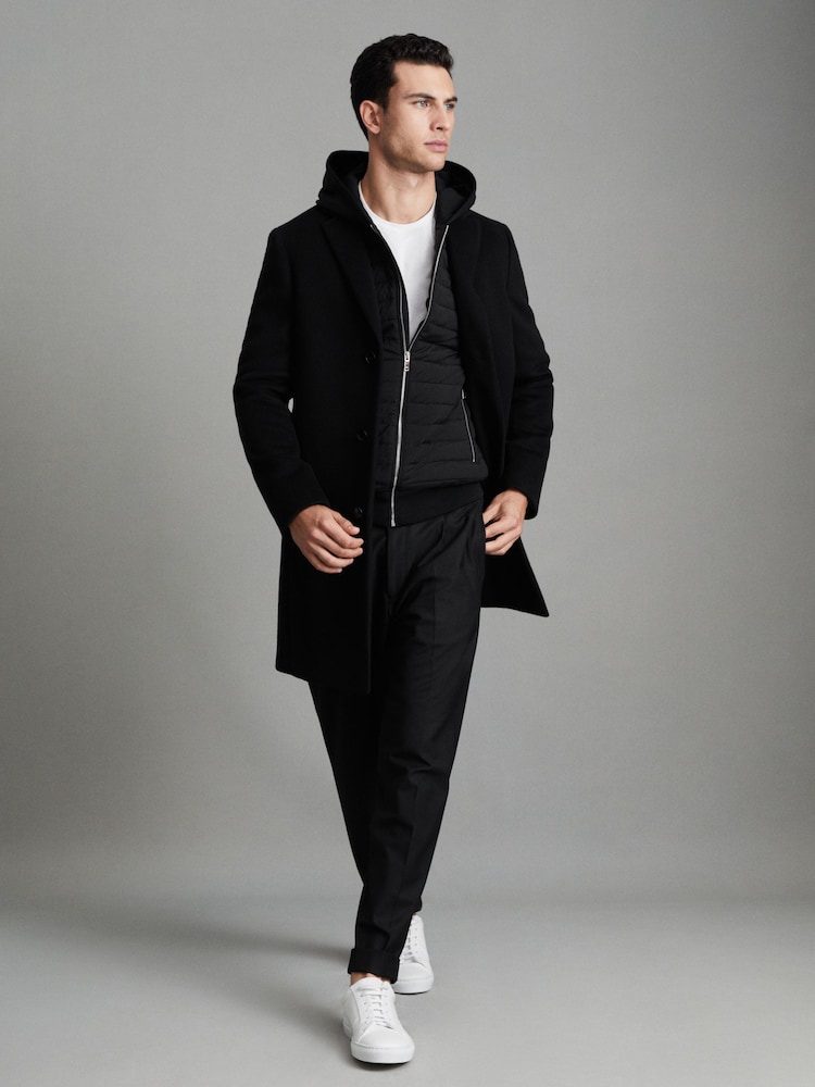 Reiss Black Taylor Hybrid Quilt and Knit Zip-Through Hooded Jacket - Image 7 of 7