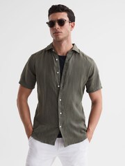 Reiss Olive Holiday Slim Fit 100% Linen Shirt - Image 1 of 6