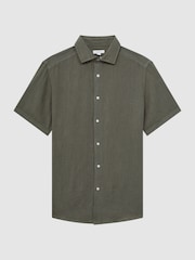 Reiss Olive Holiday Slim Fit 100% Linen Shirt - Image 2 of 6