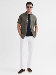 Reiss Olive Holiday Slim Fit 100% Linen Shirt - Image 3 of 6