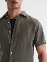 Reiss Olive Holiday Slim Fit 100% Linen Shirt - Image 4 of 6