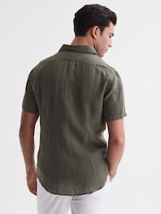 Reiss Olive Holiday Slim Fit 100% Linen Shirt - Image 5 of 6