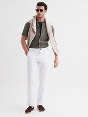 Reiss Olive Holiday Slim Fit 100% Linen Shirt - Image 6 of 6
